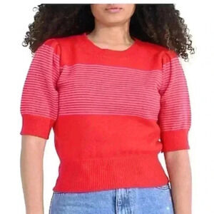 Lili Sidonio Puff-Sleeve Striped Sweater NWT Size Large